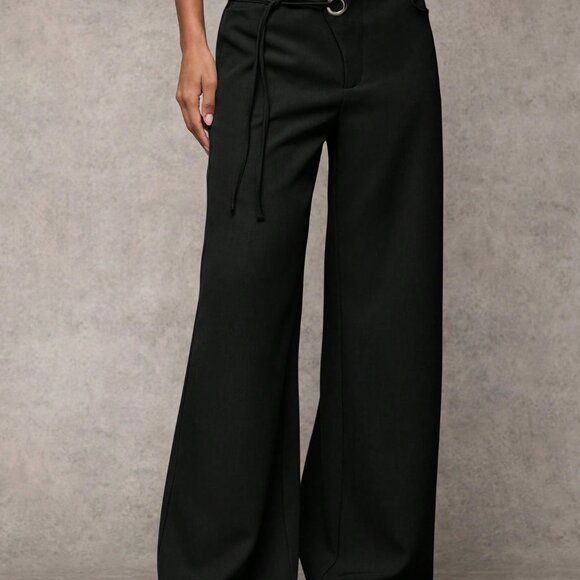 Black Casual Women's Wide-Leg Trousers - Picture 5 of 6
